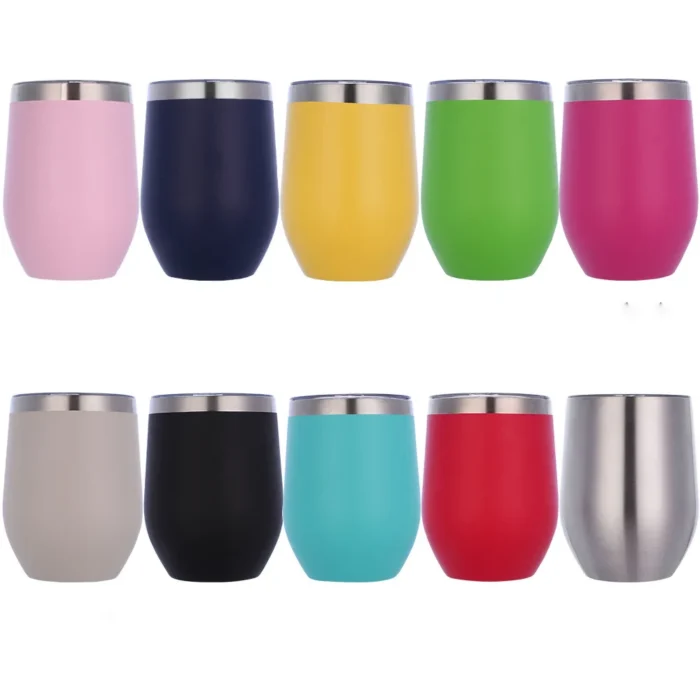 12OZ Wine Tumbler Custom Logo Travel Stainless Steel Double Wall Stemless Insulated Vacuum Coffee Cups Wine Tumbler With Lid