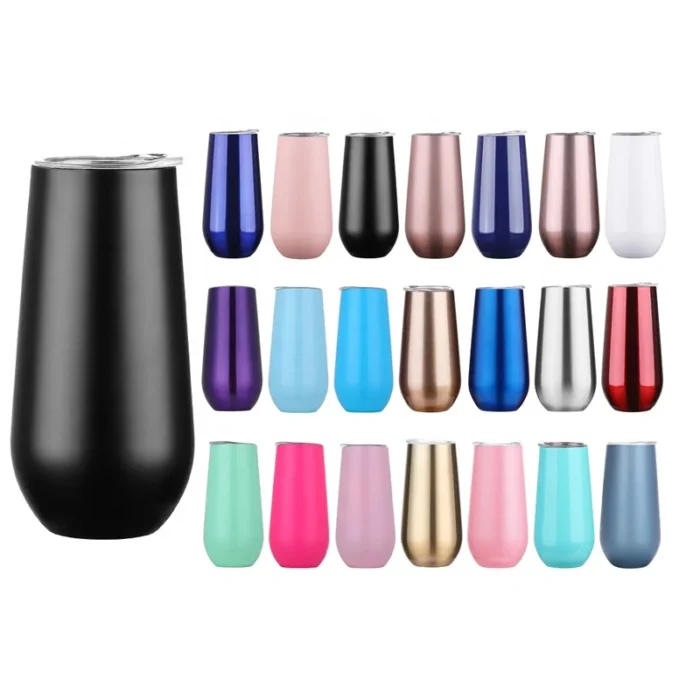 Gifts Insulated Double Wall Champagne Flutes 6oz 180ml Stemless Vacuum Stainless Steel Wine Tumbler for Women Girls Mom