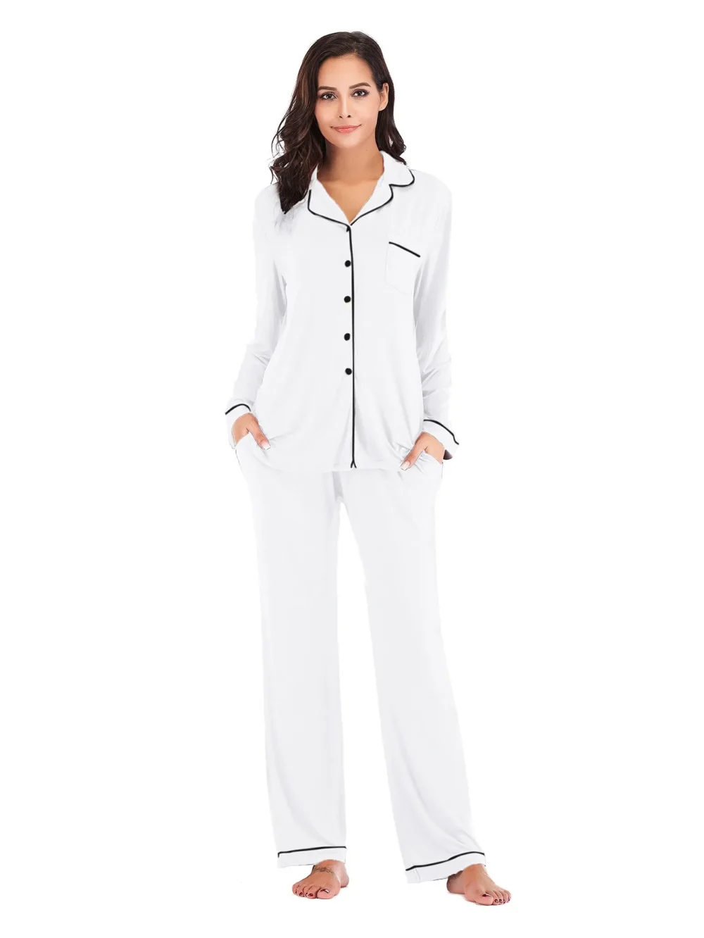 In Stock Ladies Luxury Home Wear 2 Piece Loungewear Cotton Modal Sleepwear Soft Pajamas for Women With Pockets - Image 38